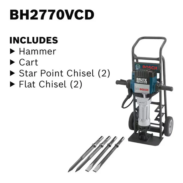BOSCH BH2770VCD, Brute™ Turbo Breaker Hammer w/ Deluxe Cart, 2 Star Point & 2 Flat Chisels - Image 5