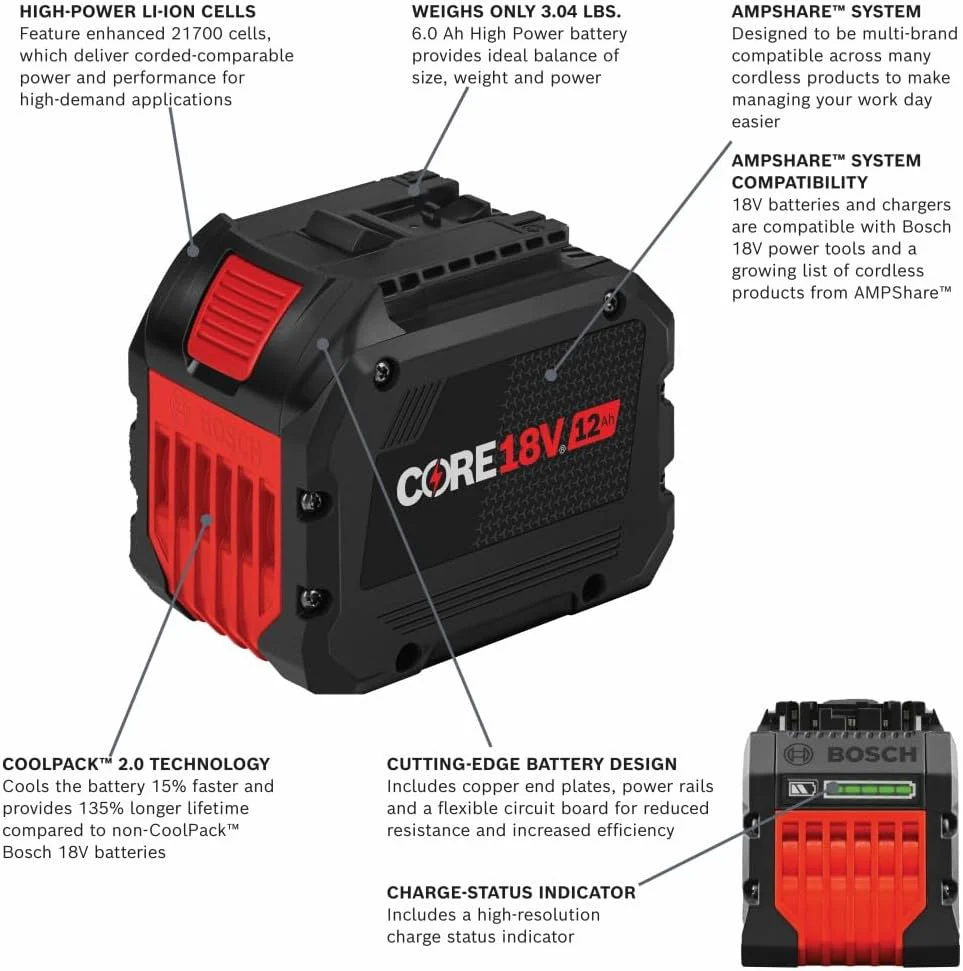 BOSCH GBA18V120, 18V CORE18V® Lithium-Ion 12 Ah High Power Battery - Image 2
