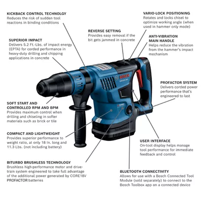 BOSCH GBH18V-36CN, 18V PROFACTOR 1-9/16" SDS-max Rotary Hammer (Bare Tool) - Image 2