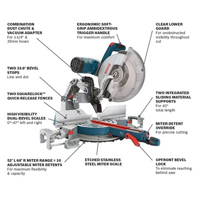 Bosch GCM12SD, 12” Dual bevel glide miter saw w zero clearance glide mechanism & smooth, accurate cutting - Image 6