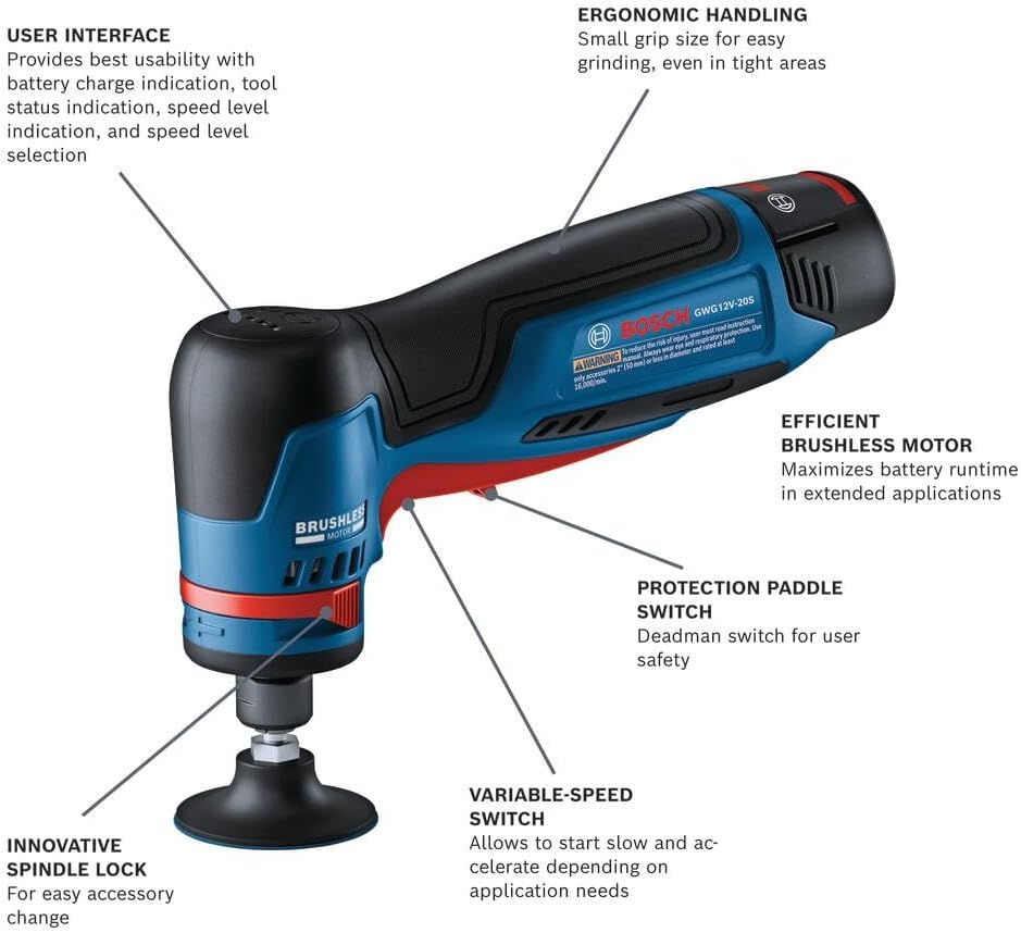 Bosch GWG12V-20SB23, 1/4" Right Angle Die Grinder Kit with 2x 3Ah Batteries - Image 2