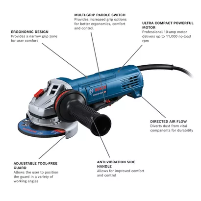 BOSCH GWS10-450P, 4-1/2” Angle Grinder - 10 Amp w/ Lock-on Paddle Switch - Image 2