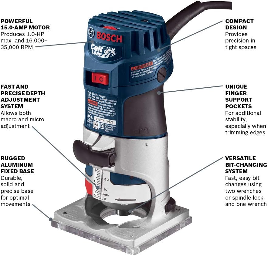 BOSCH PR20EVS, Colt 1-Horsepower 5.6 Amp Electronic Variable-Speed Palm Router - Image 3