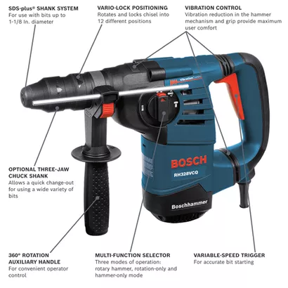 BOSCH RH328VCQ, 1-1/8" SDS-plus® Rotary Hammer w/ Vibration Control & QCC - Image 2