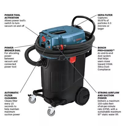 BOSCH VAC140AH, 14-Gallon Dust Extractor w/ Auto Filter Clean & HEPA Filter - Image 2