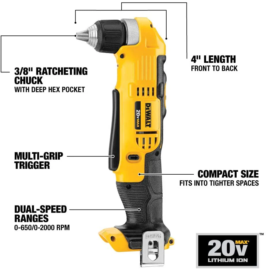 DEWALT DCD740B, 20V MAX Lithium Ion 3/8 Right Angle Drill/Driver (Tool Only) - Image 6