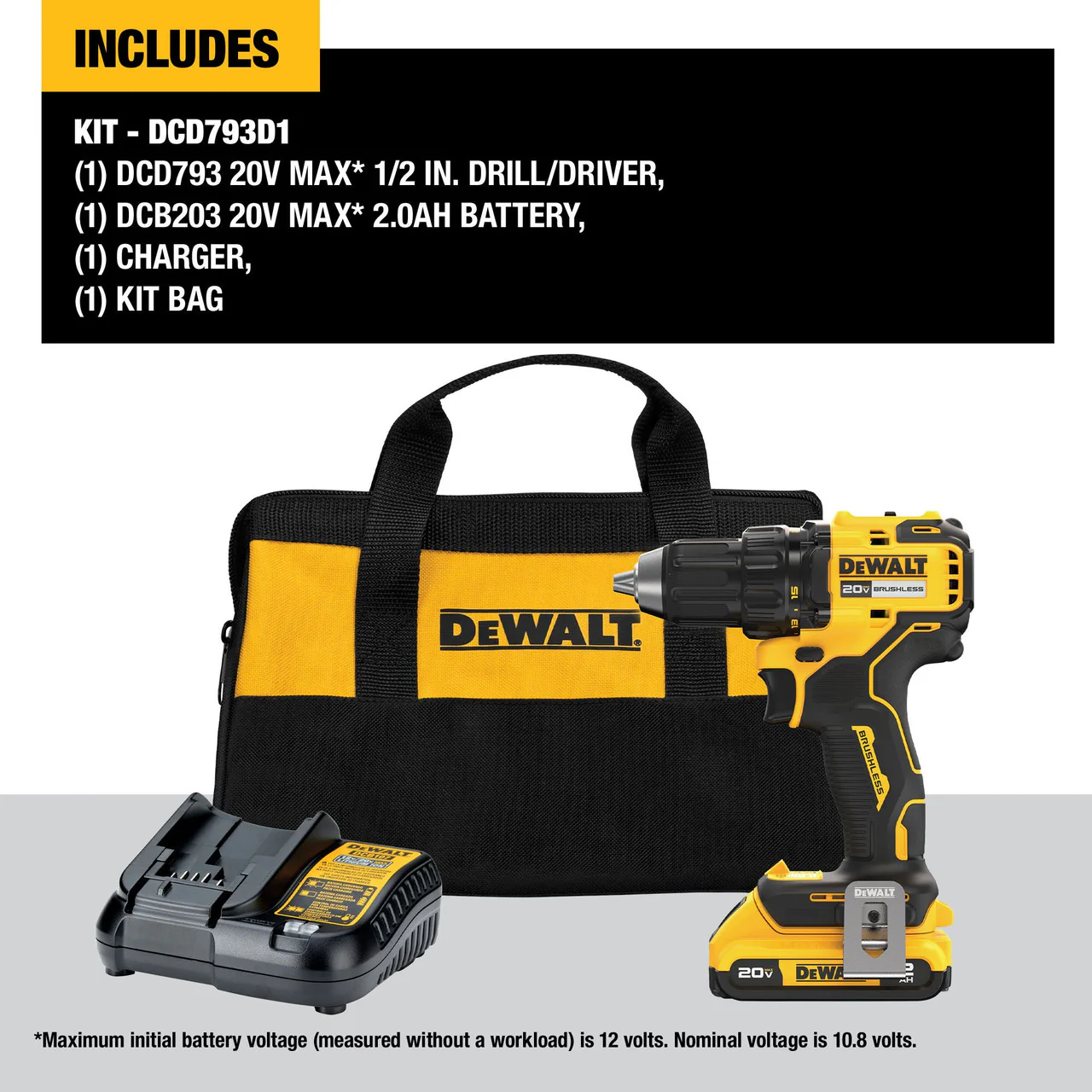 DEWALT DCD793D1, 20V Max Brushless Cordless 1/2 In. Drill/Driver Kit - Image 2