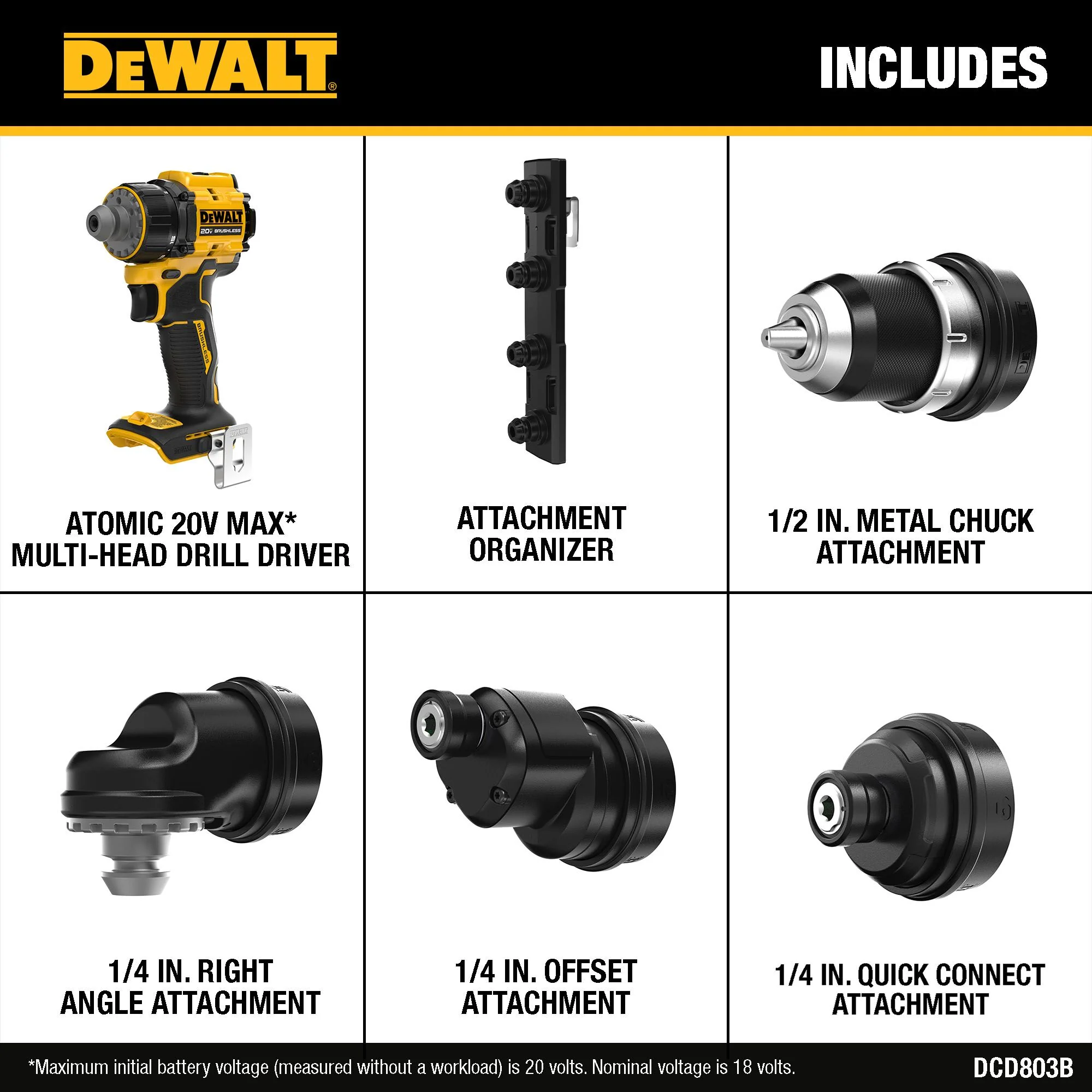 DEWALT DCD803B, ATOMIC™ 20V MAX* Brushless Cordless Multi-Head Drill/Driver (Tool Only) - Image 5