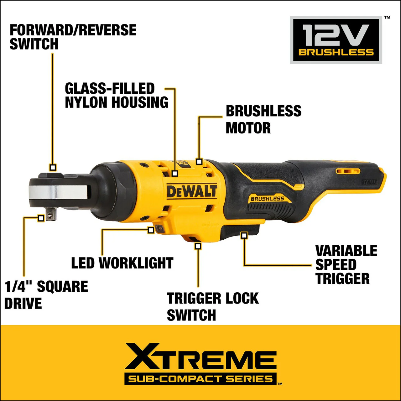 DEWALT DCF504B, 12V MAX  BRUSHLESS 1/4" DRIVE RATCHET (Tool Only) - Image 4