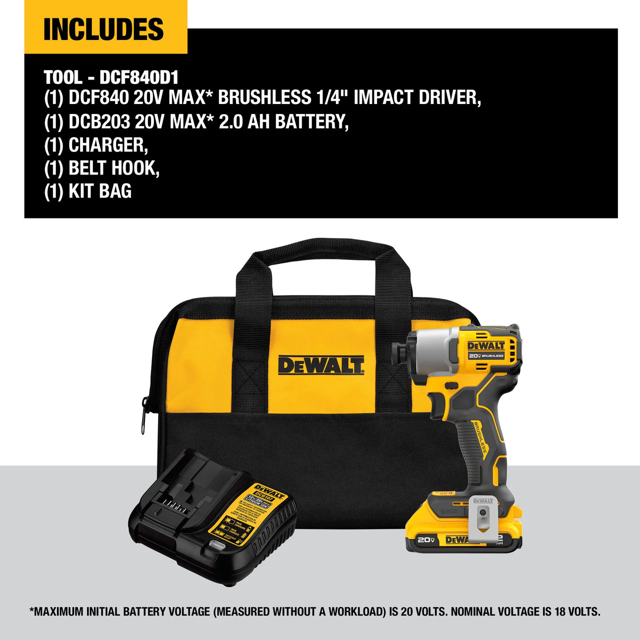 DEWALT DCF840D1, 20V Max Xtreme Cordless Brushless 1/4 In Impact Driver Drill Kit (1) Lit-Ion Battery With Charger - Image 2