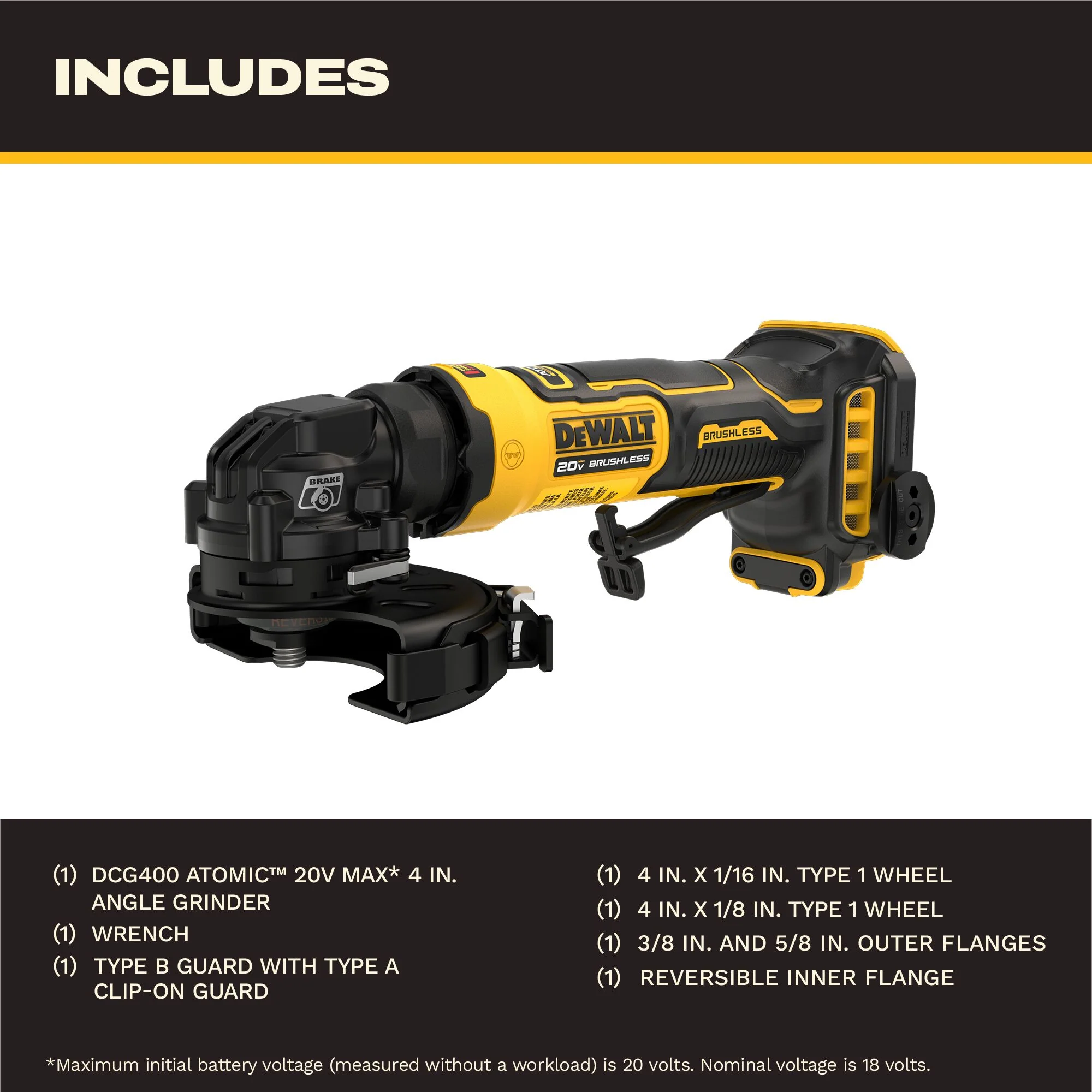 DEWALT DCG400S2, 20V MAX* Cordless 4 in. Angle Grinder Kit (2X 3.5AH PowerStack) - Image 6
