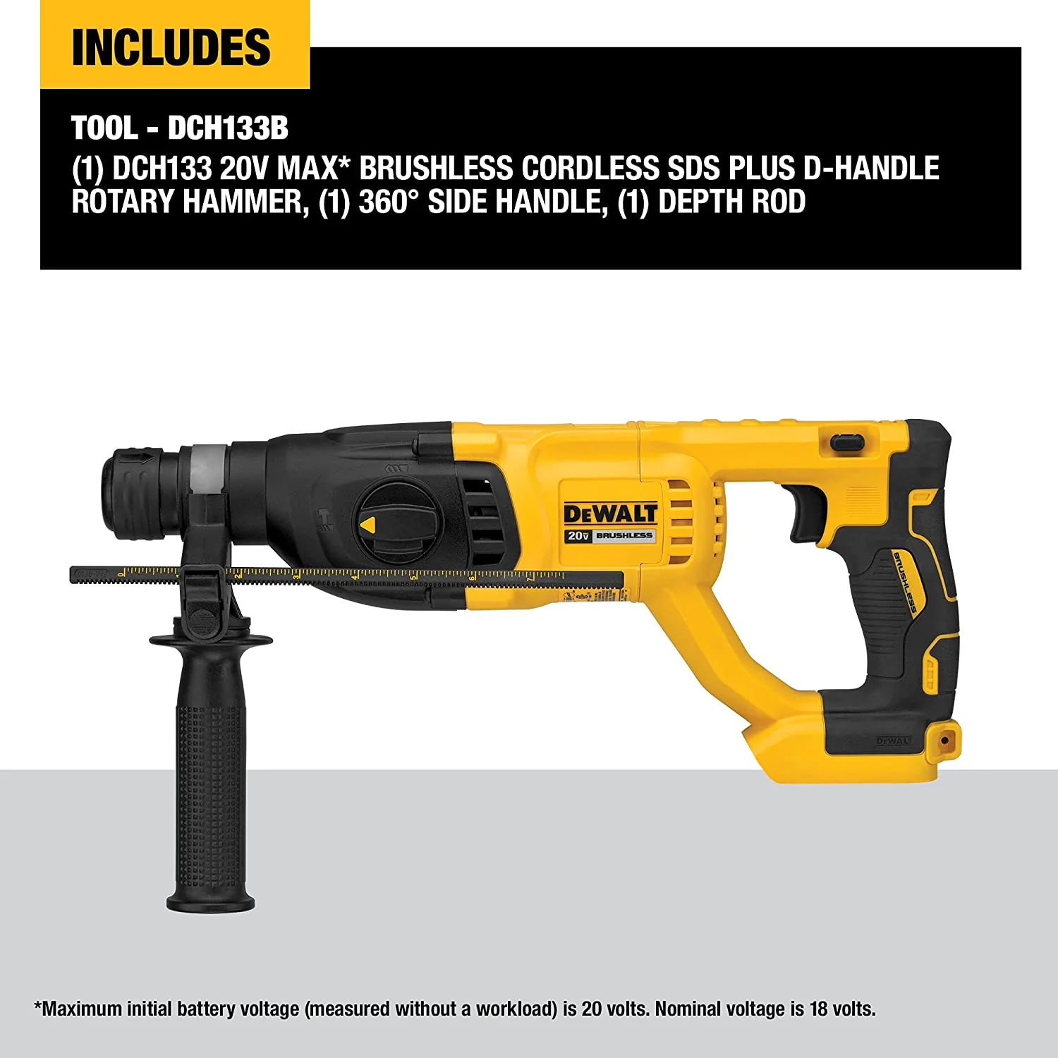 DEWALT DCH133B, 20V MAX XR Brushless 1 in. D-handle Rotary Hammer (Tool Only) - Image 6