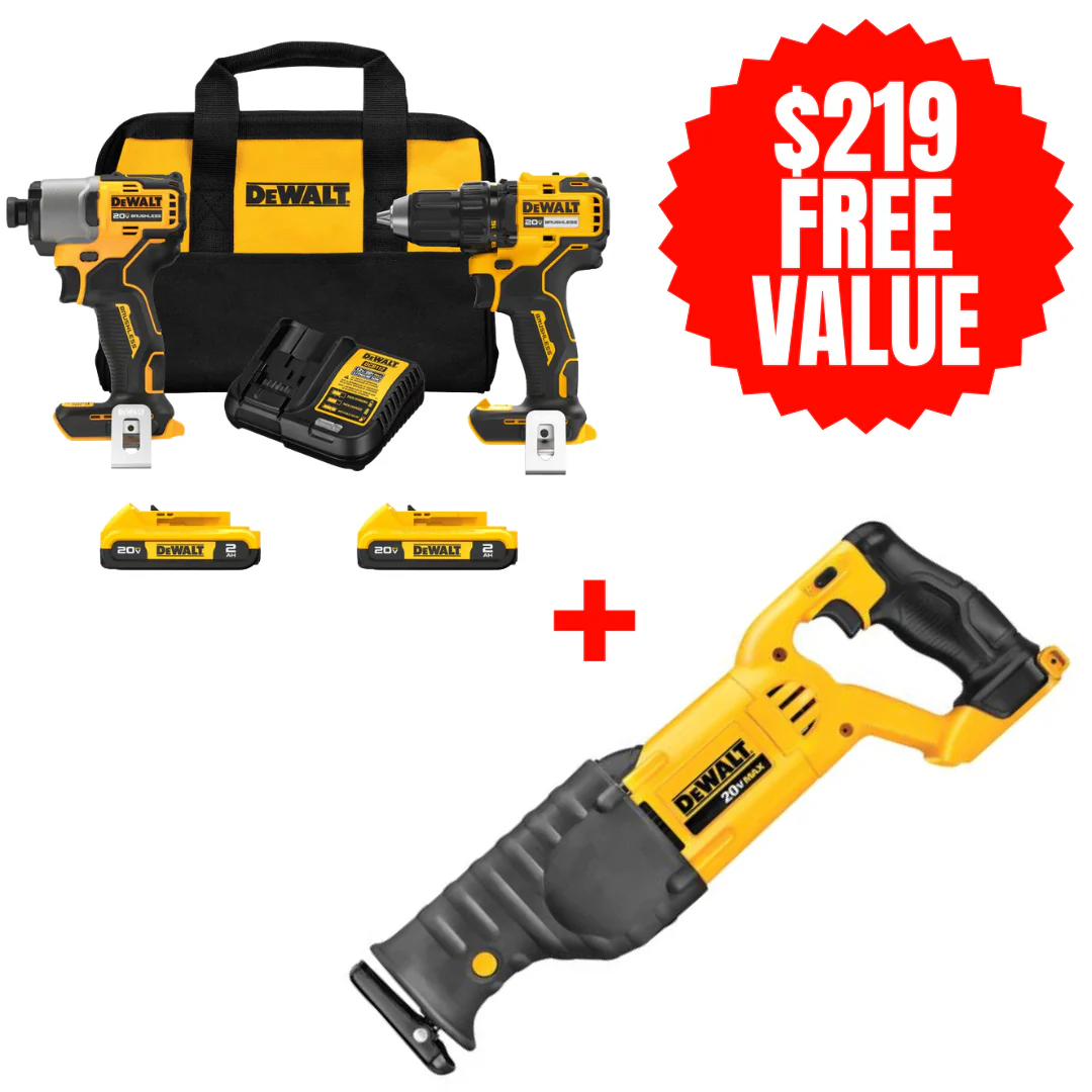 DEWALT DCK227D2 + DCS380B, 20V Max Brushless Cordless Drill/Driver And Impact Driver Combo Kit + FREE 20V MAX RECIPROCATING SAW (Tool Only)
