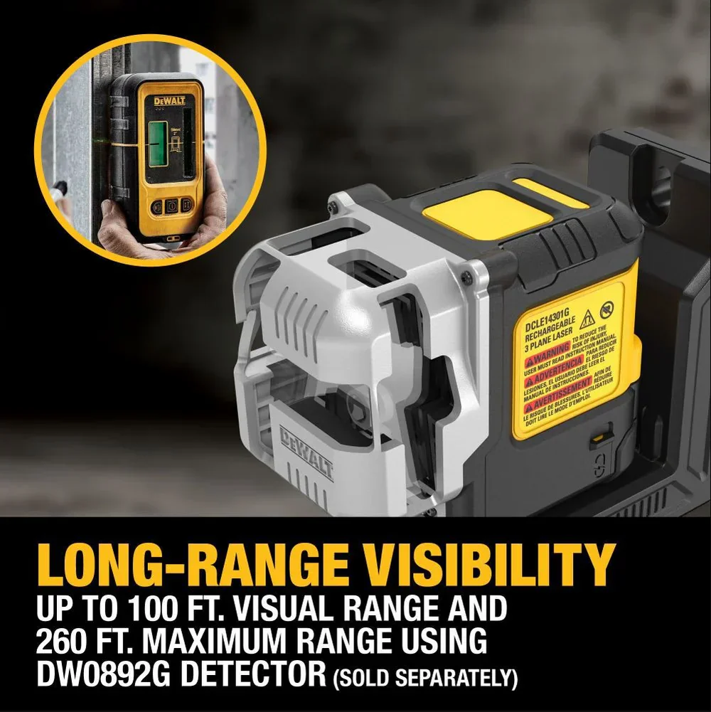 DEWALT DCLE14301GB, USB Rechargeable Green 3X180° Line Laser Base Kit - Image 5