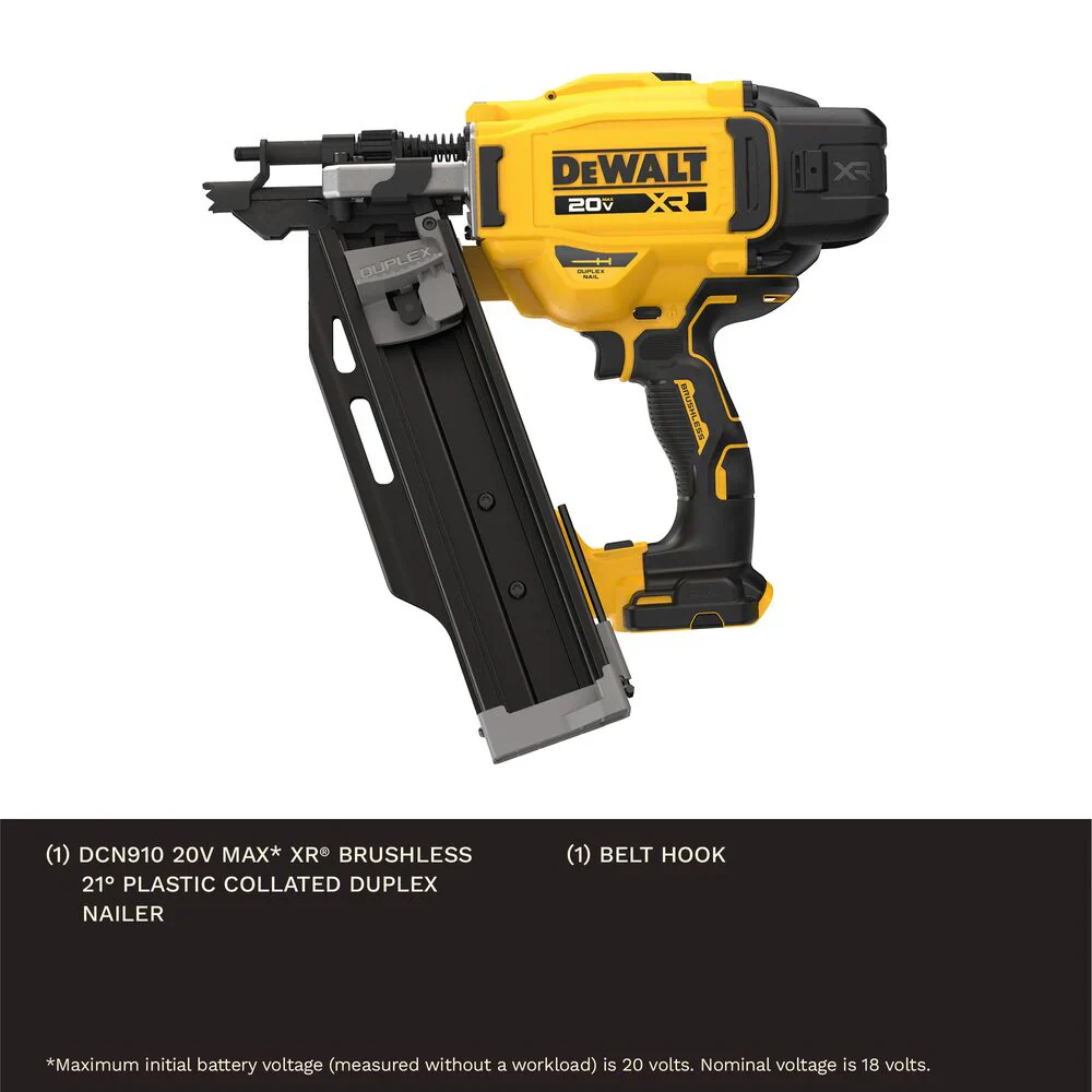 DEWALT DCN910B, 20V MAX XR Brushless 21 Degree Plastic Collated Duplex Nailer (Tool Only) - Image 3