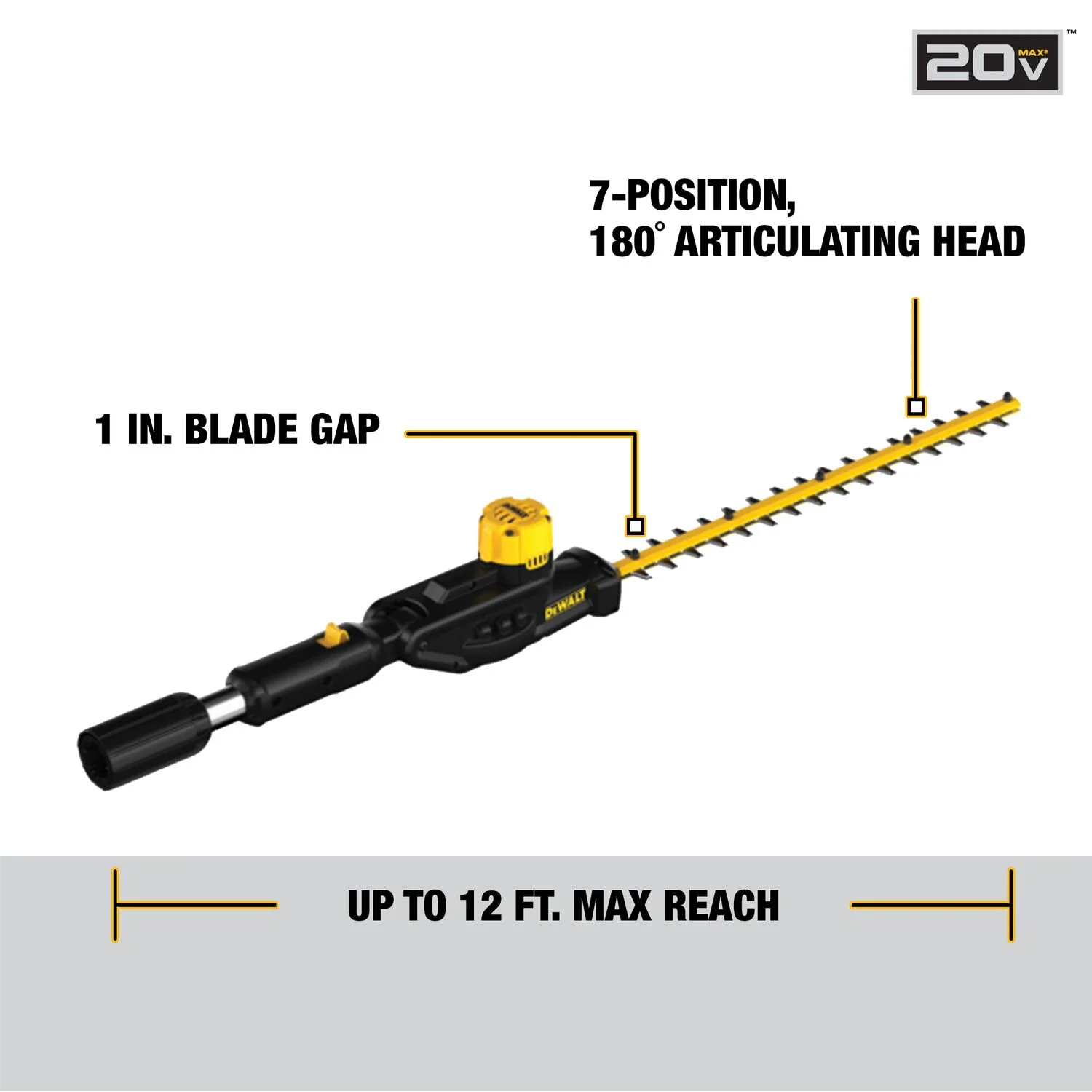 DEWALT DCPH820BH, Pole Hedge Trimmer Head with 20 MAX Compatibility - Image 5