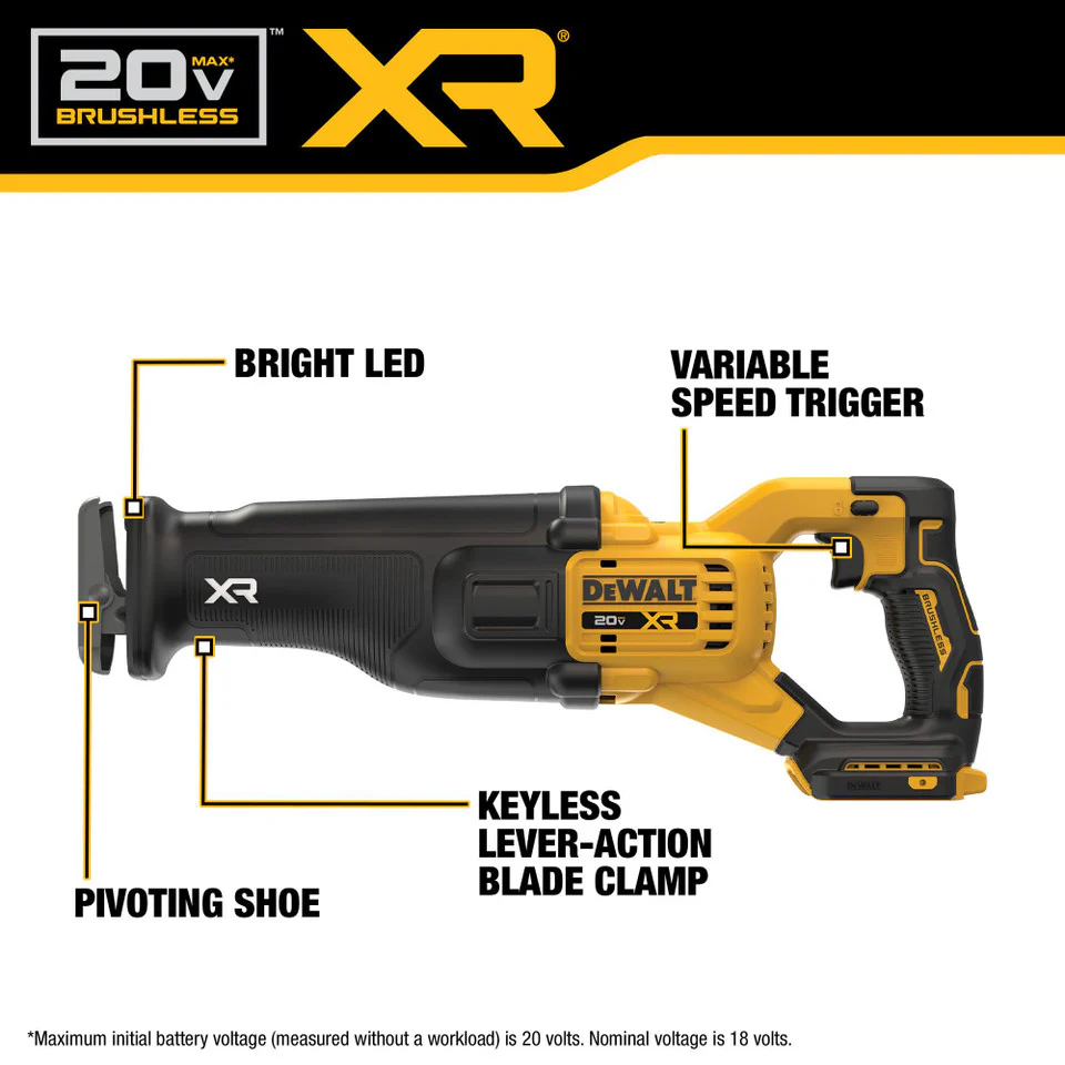 DEWALT DCS384B, 20V MAX* XR® BRUSHLESS CORDLESS RECIPROCATING SAW (TOOL ONLY) - Image 2