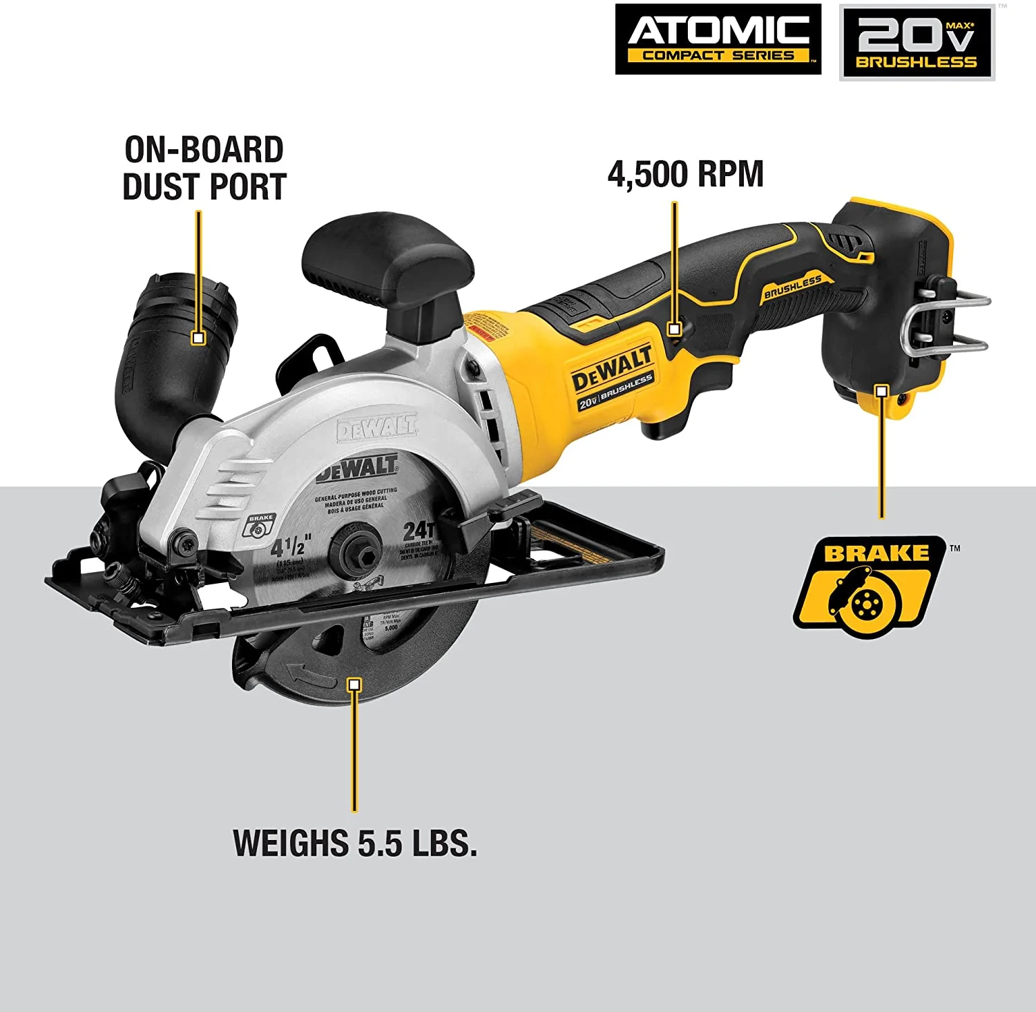 DEWALT DCS571B, ATOMIC 20V MAX BRUSHLESS 4-1/2'' Circular Saw (Tool Only) - Image 7