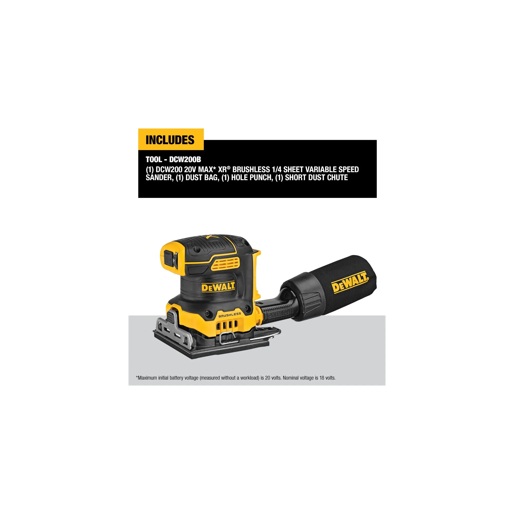 DEWALT DCW200B, 20V MAX XR Brushless 1/4 Sheet Variable Speed Sander (Tool Only) - Image 4