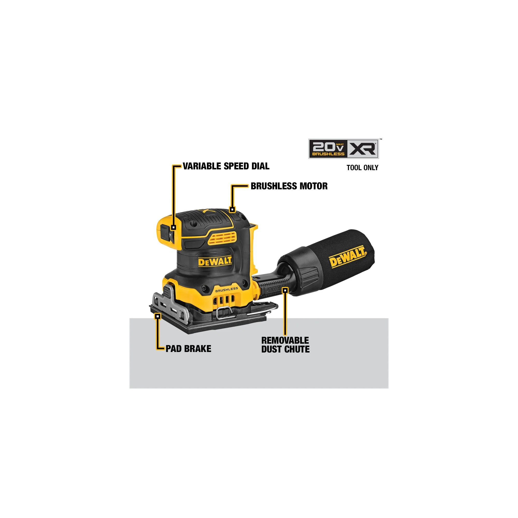 DEWALT DCW200B, 20V MAX XR Brushless 1/4 Sheet Variable Speed Sander (Tool Only) - Image 5