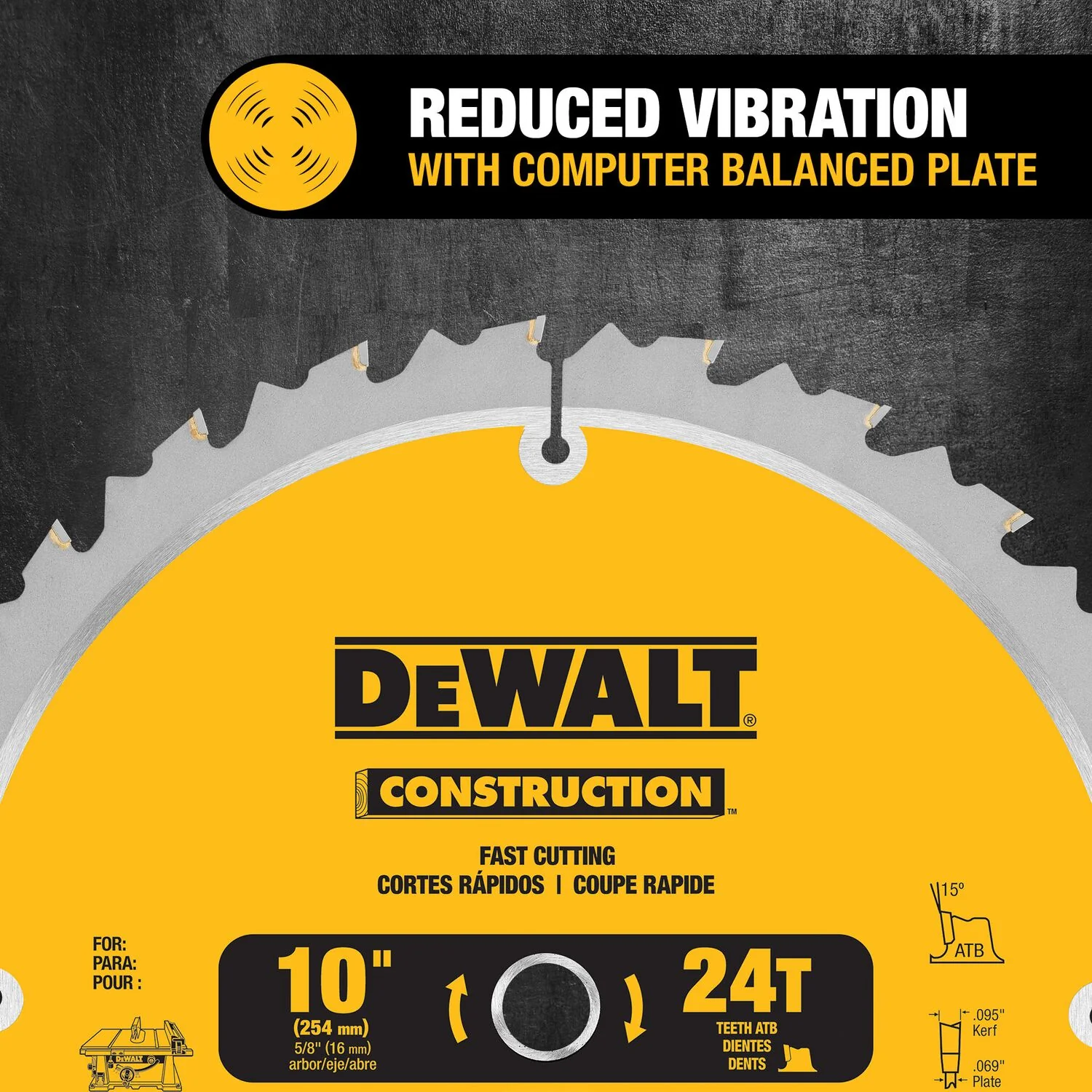 DEWALT DW3112, Series 20 10'' 24T Thin Kerf Construction Saw Blade - Image 2