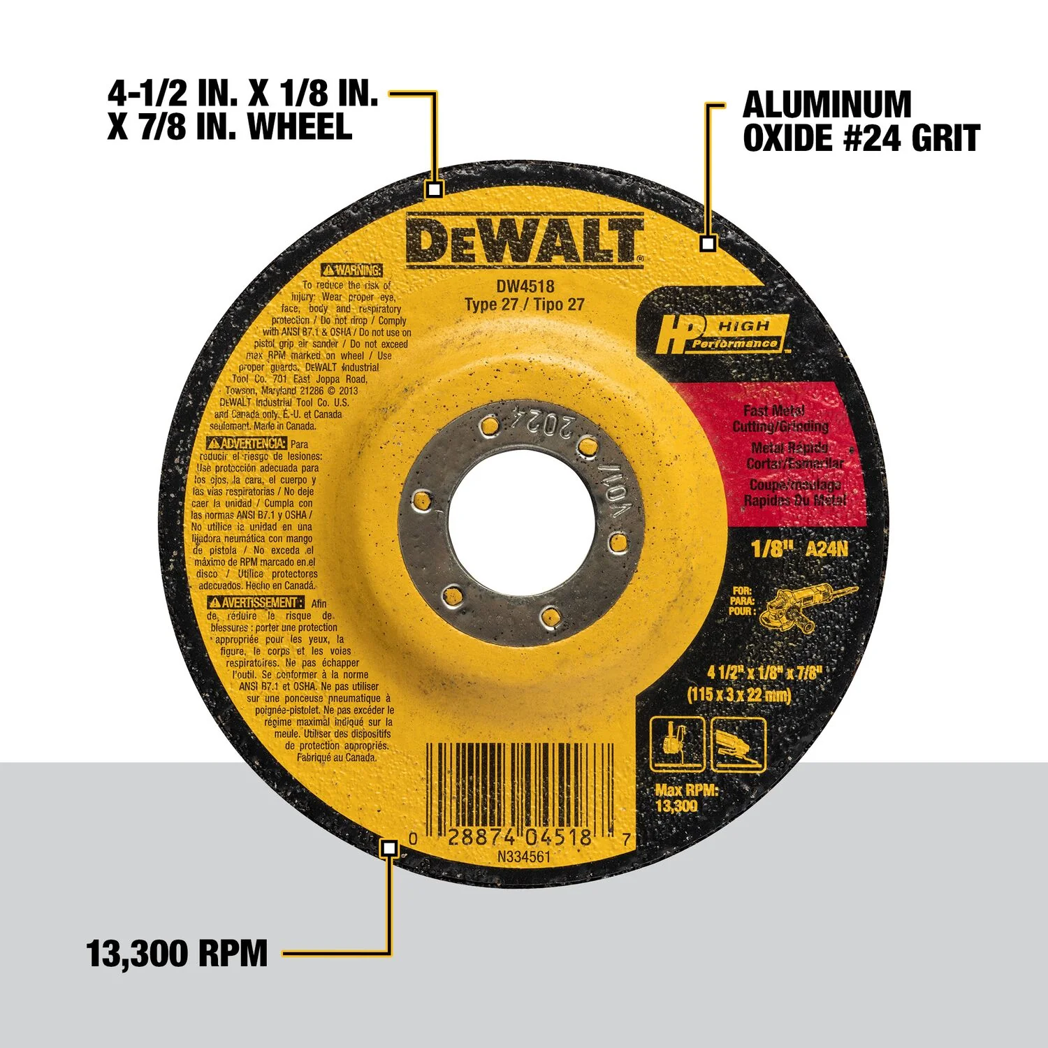 DeWalt DW4518, 4-1/2'' X 1/8'' Metal Cutting Wheel - Image 2
