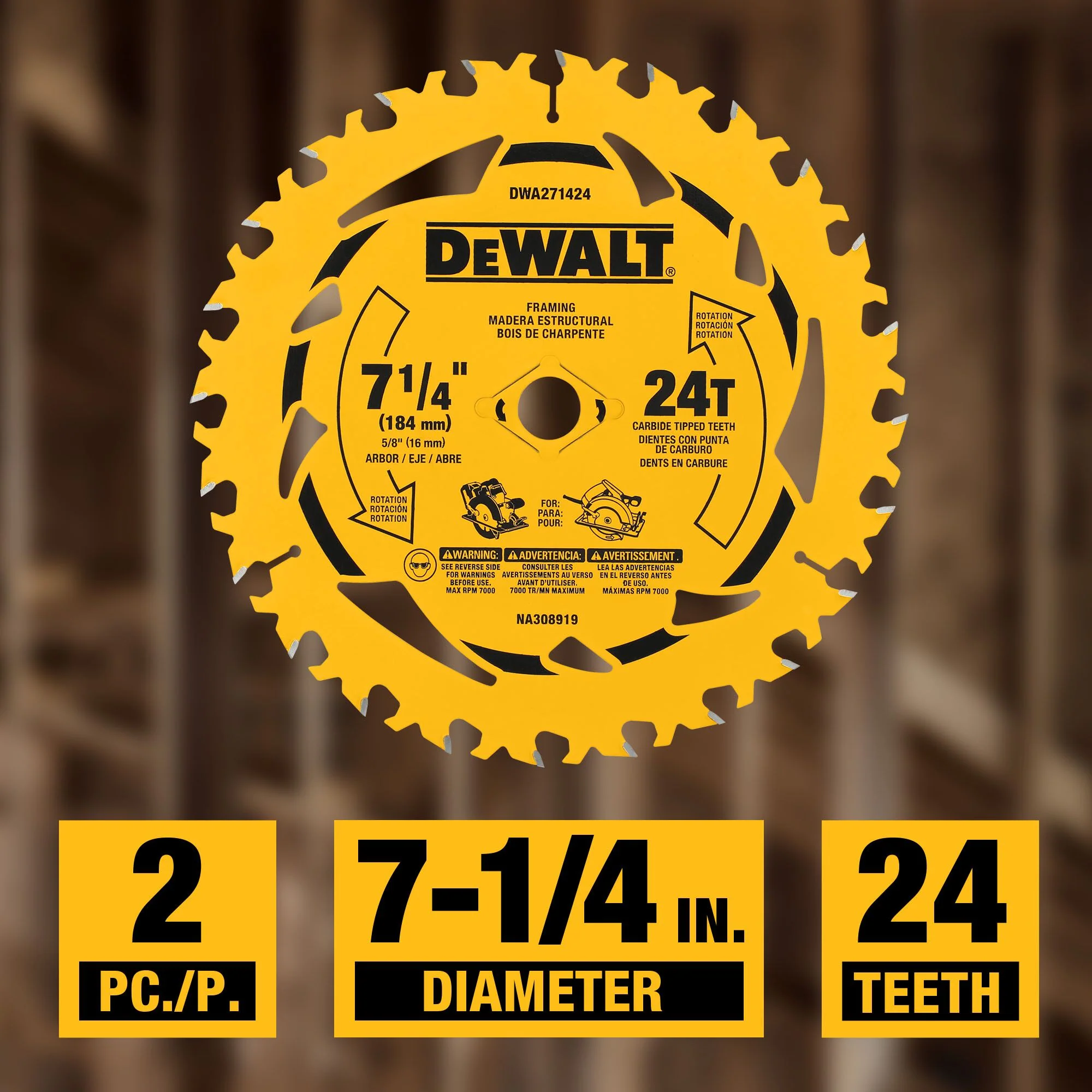 DEWALT DWA271424PK2, 7-1/4 in. 24T Circular Saw Blade (2-Pack) - Image 2