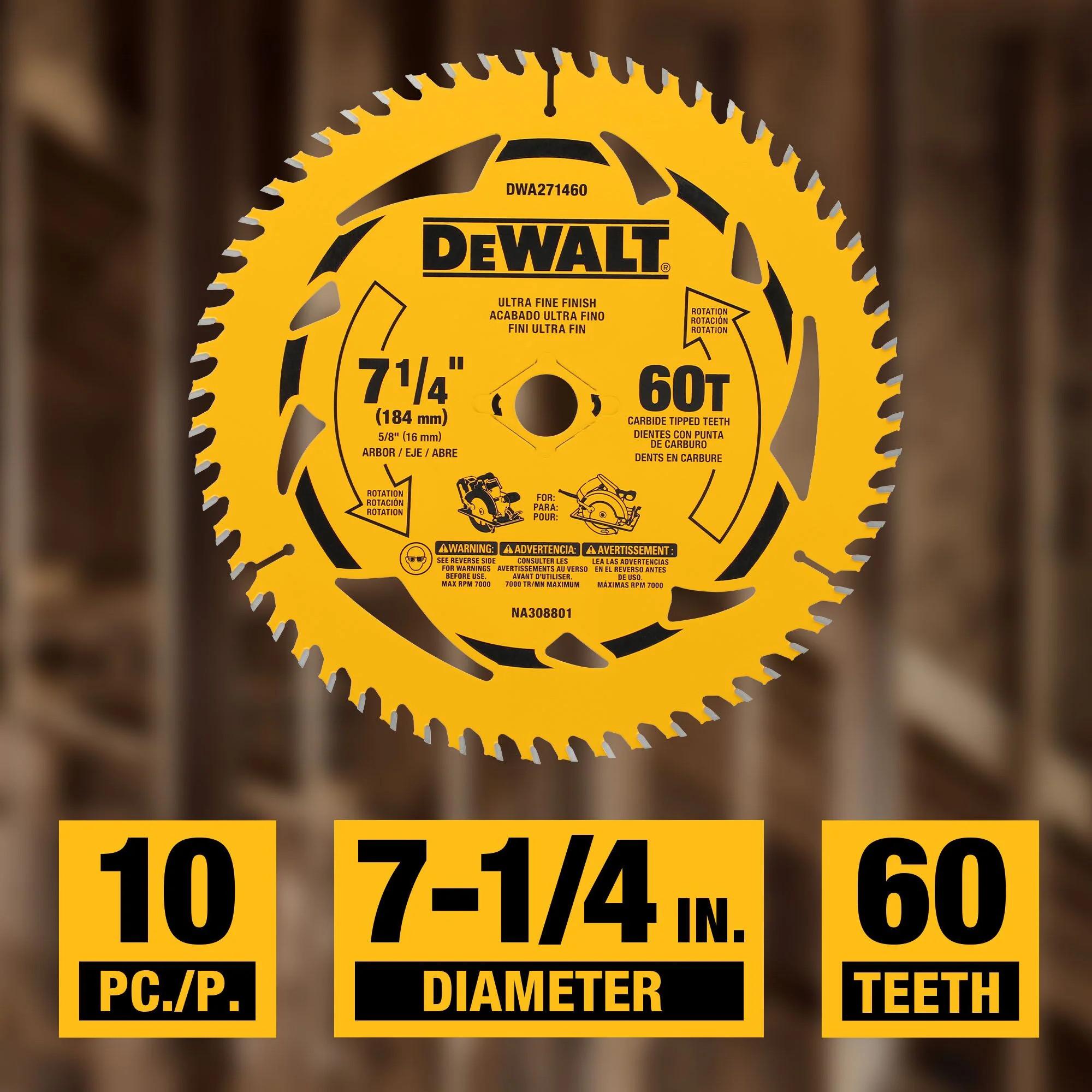 DEWALT DWA271460B10, 7-1/4 in. 60T Circular Saw Blade - Image 3