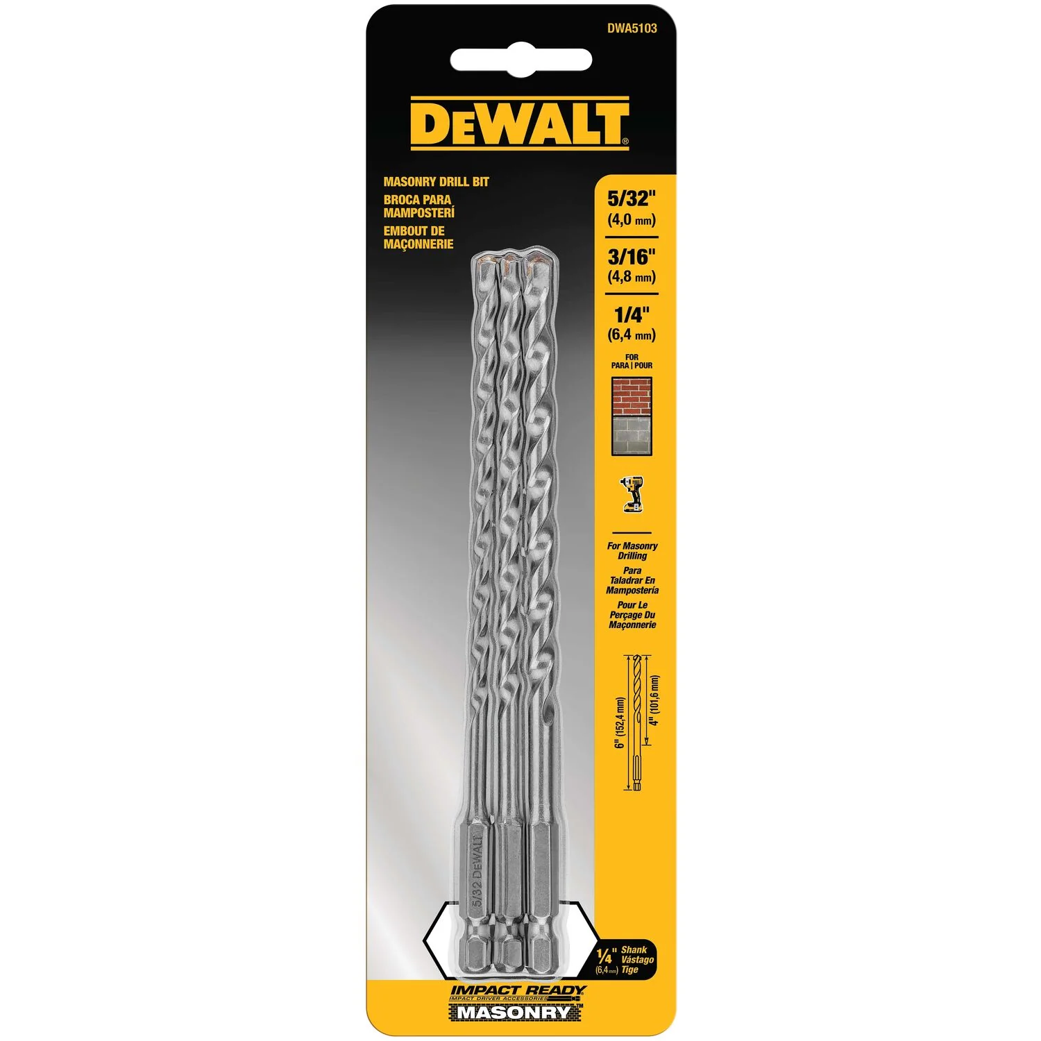 DEWALT DWA5103, 3 pc Impact Ready Masonry Bit Set - Image 2