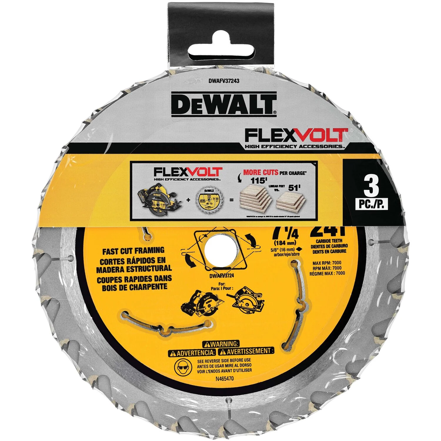 DEWALT DWAFV37243, 7-1/4'' Circular Saw Blade (3/pkg) - Image 4