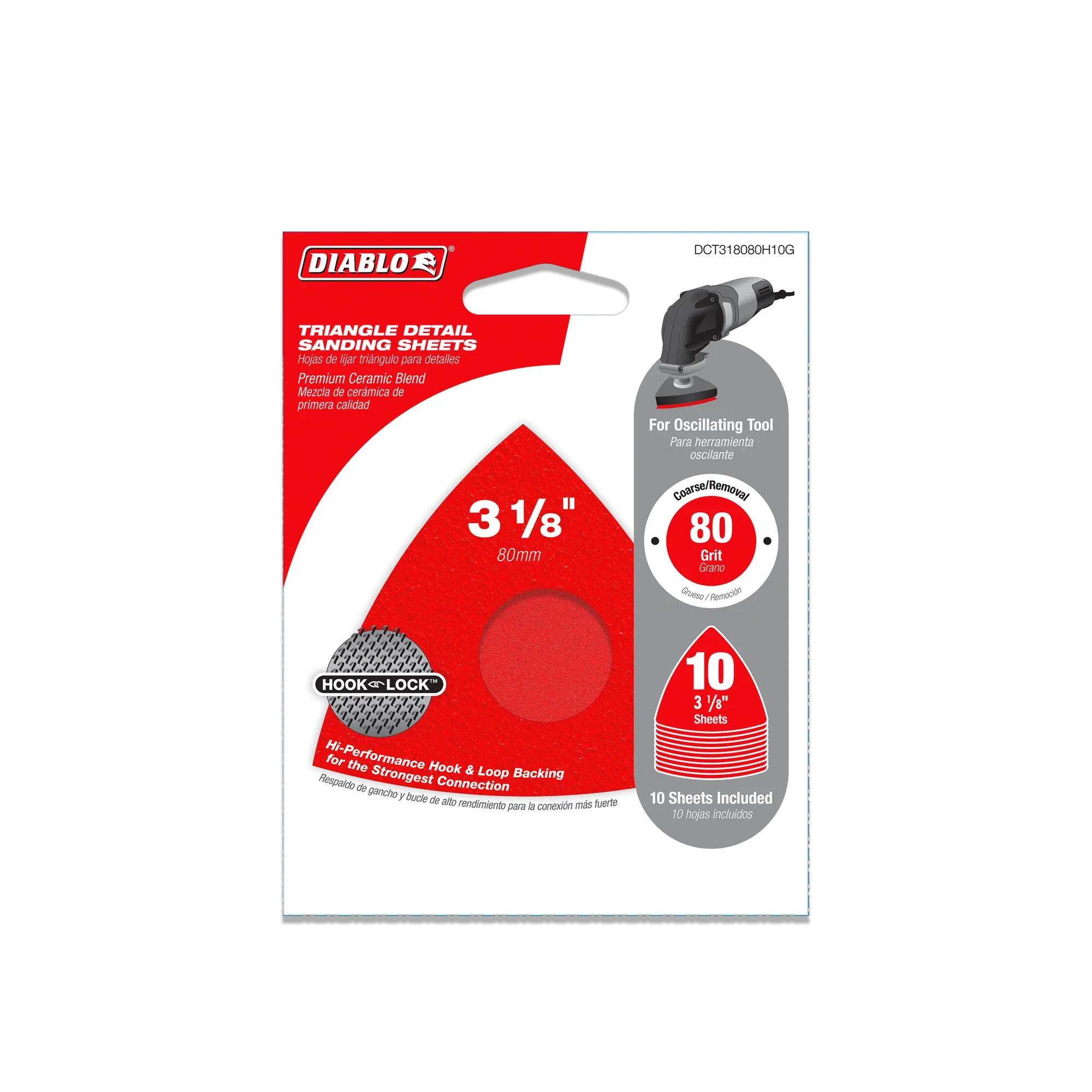 Diablo DCT318080H10G, 3-1/8" 80-Grit Hook & Lock™ Triangular Detail Sanding Sheets - Image 2