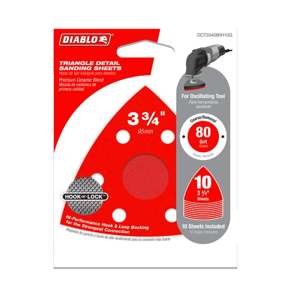 Diablo DCT334080H10G, 3-3/4" 80-Grit Oscillating Triangular Detail Sanding Sheets - Image 2