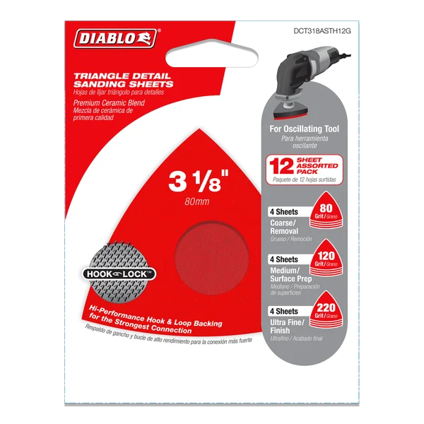 Diablo DCT334ASTH12G, 3-3/4" Oscillating Triangle Detail Sanding Sheet Set - Image 2
