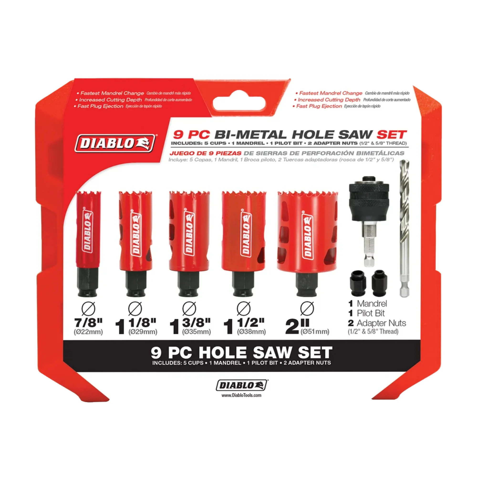 Diablo DHS09SGP, 9pc BiM Hole Saw Set - Image 2