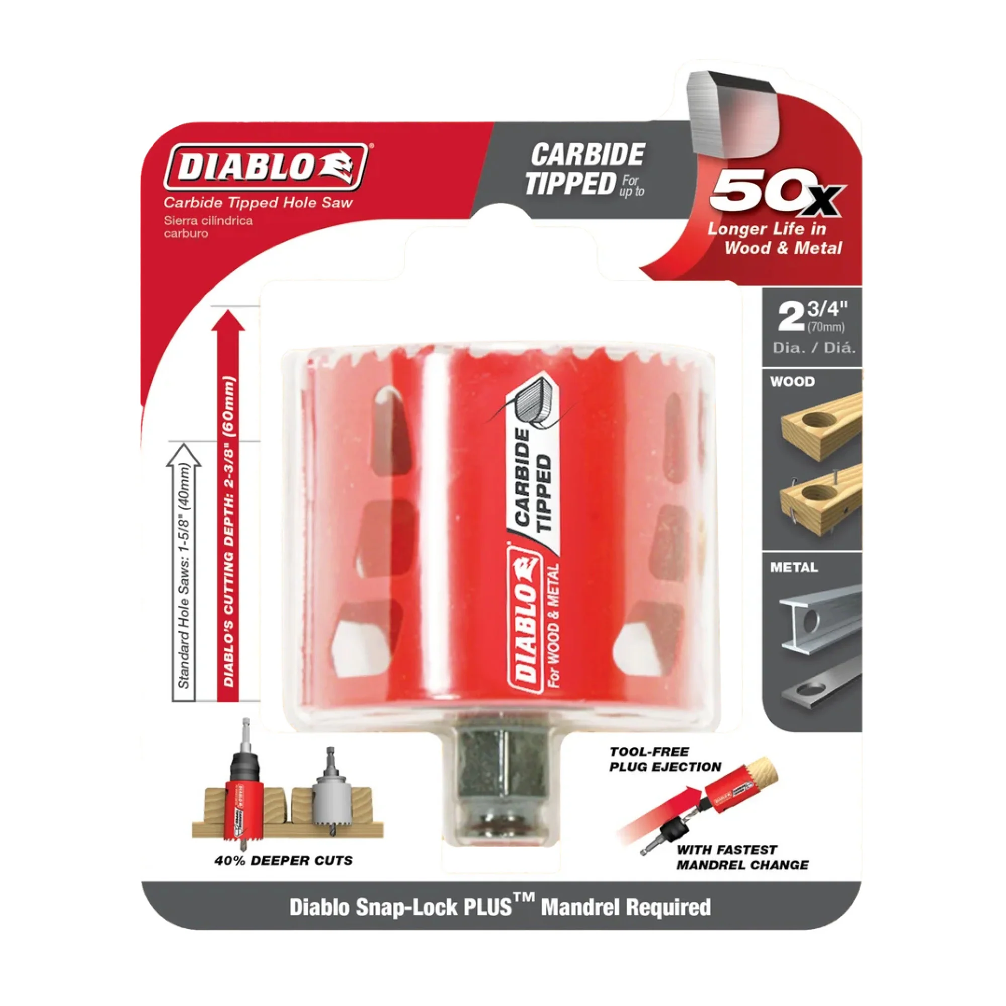 Diablo DHS2750CT, 2-3/4" Carbide Hole Saw - Image 2