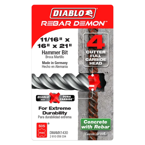 Diablo DMAMX1430, Rebar Demon™ SDS-Max 4-Cutter Full Carbide Head Hammer Drill Bit 11/16" x 16" x 21" (US) - Image 2