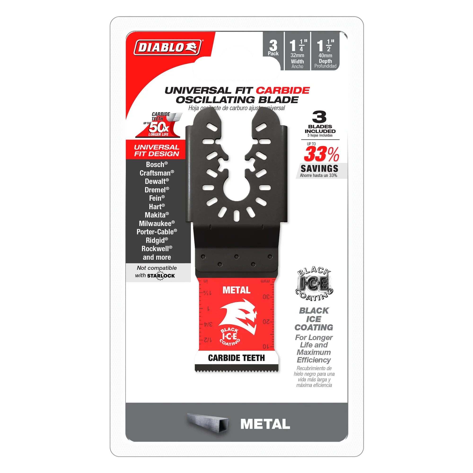 Diablo DOU125CF3, 1-1/4" AMPED™ Steel Demon™ Universal Fit Carbide Teeth Oscillating Blades for Metal - Image 2