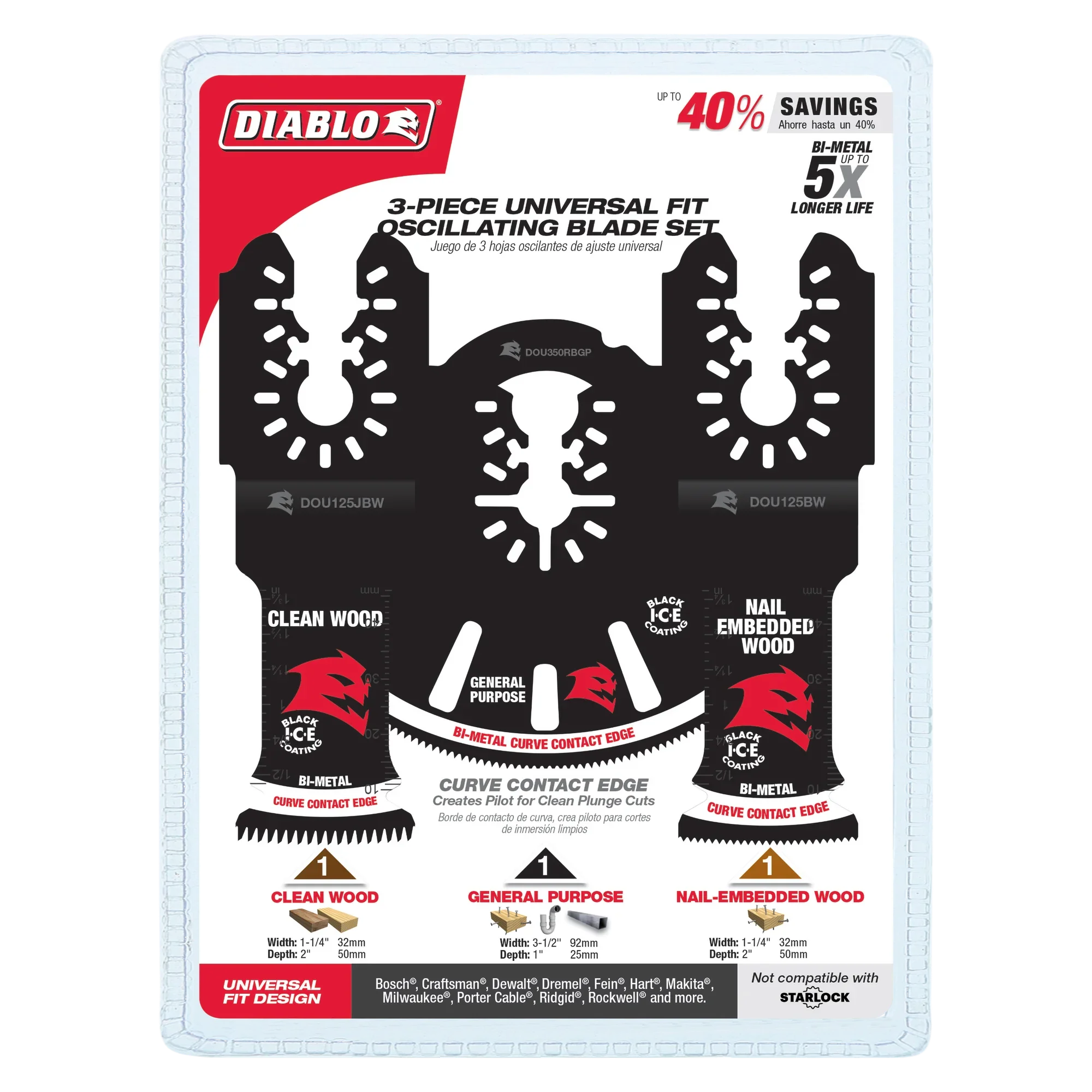 Diablo DOU3BS, 3 Piece Universal Fit Bi-Metal Oscillating Blade Set - Image 2