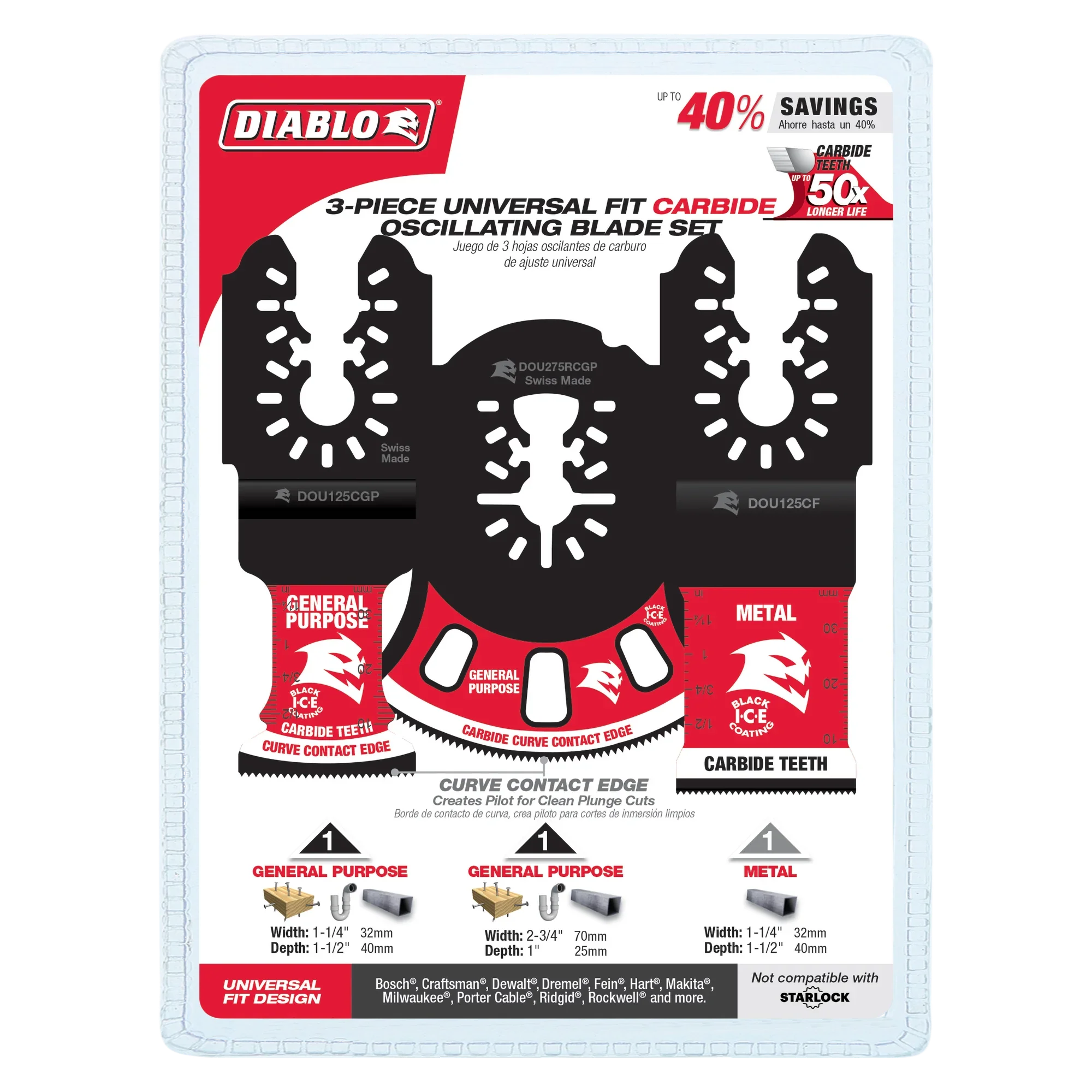 Diablo DOU3CS, 3 Piece Universal Fit Carbide Oscillating Blade Set - Image 2