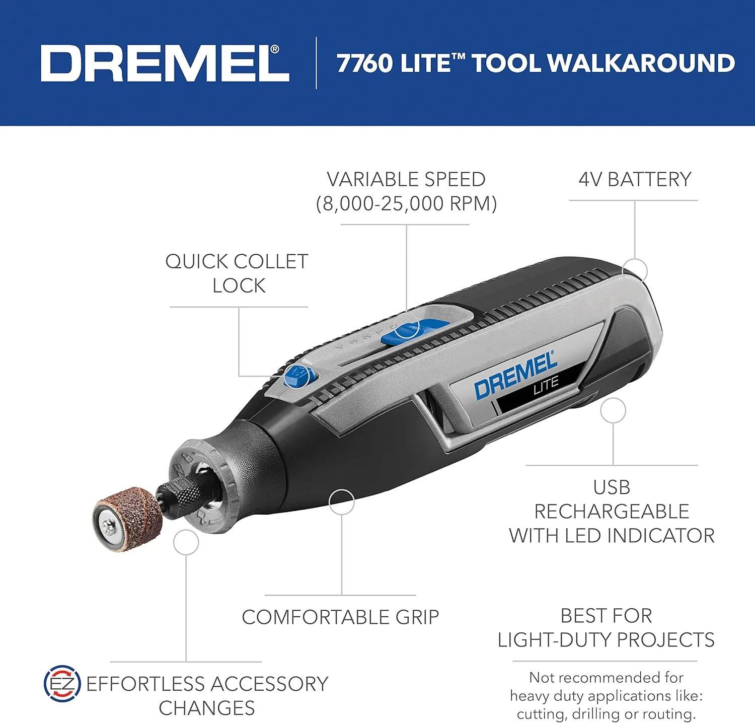 DREMEL 7760-N/10, 4V Li-Ion Cordless Rotary Tool Variable Speed Multi-Purpose Rotary Tool Kit - Image 2
