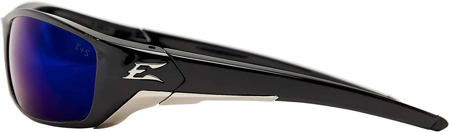 Edge Eyewear SR118,  Reclus Wrap-Around Safety Glasses, Anti-Scratch, Non-Slip, UV 400, Military Grade, ANSI/ISEA & MCEPS Compliant, 5.04" Wide, Black Frame/Blue Mirror Lens, One Size - Image 2