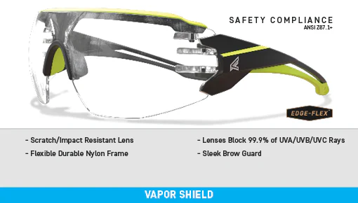 Edge Eyewear TV161VS, Black Frame w/ Hi-Vis Yellow TPR - Vapor Shield Clear Lens - Image 3