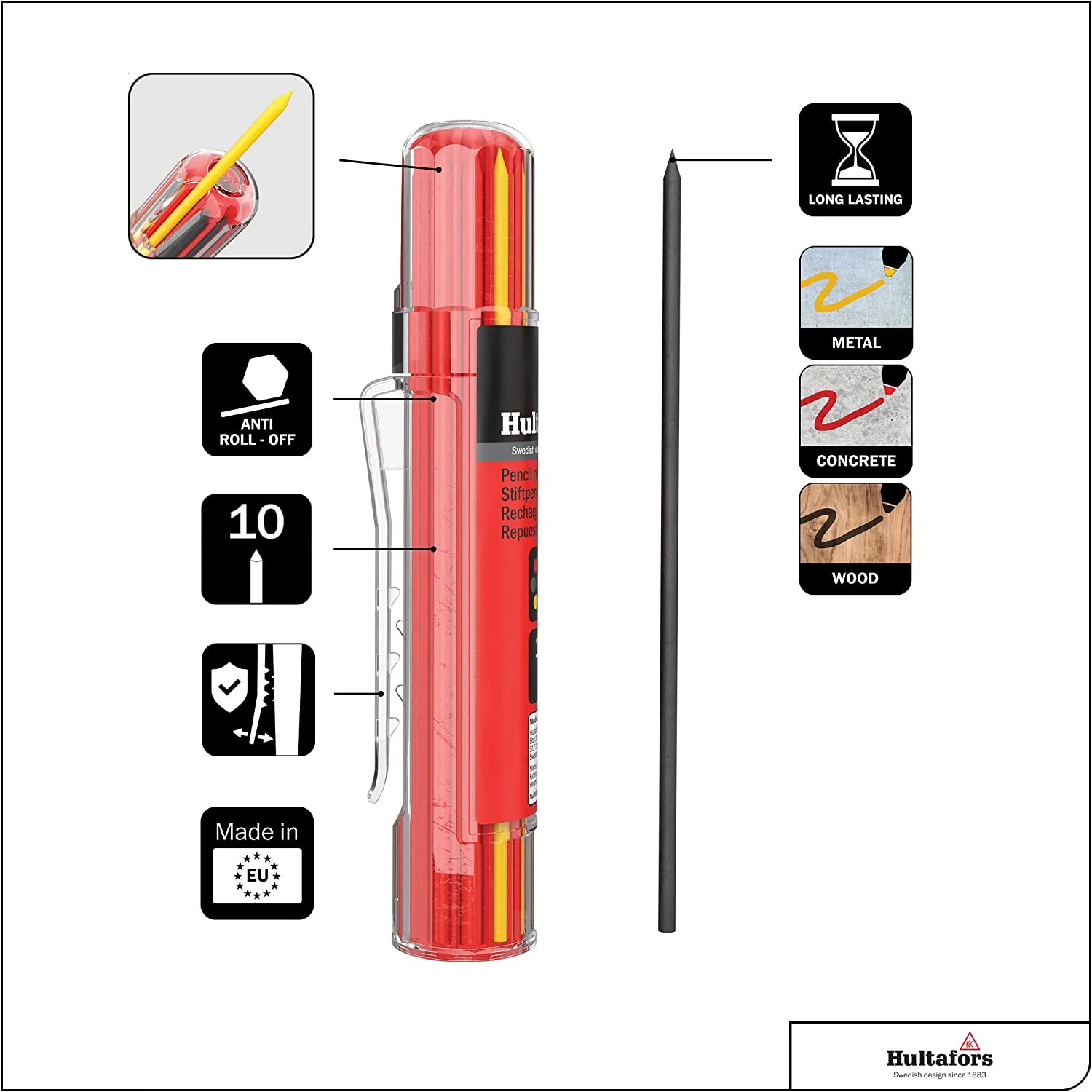 Hultafors 650120, Dry Marker Refills HRD GRY - Graphite/Red/Yellow - Image 3