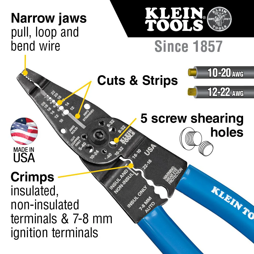 Klein Tools 1010, Long Nose Multi Tool Wire Stripper, Wire Cutters, Crimping Tool - Image 6