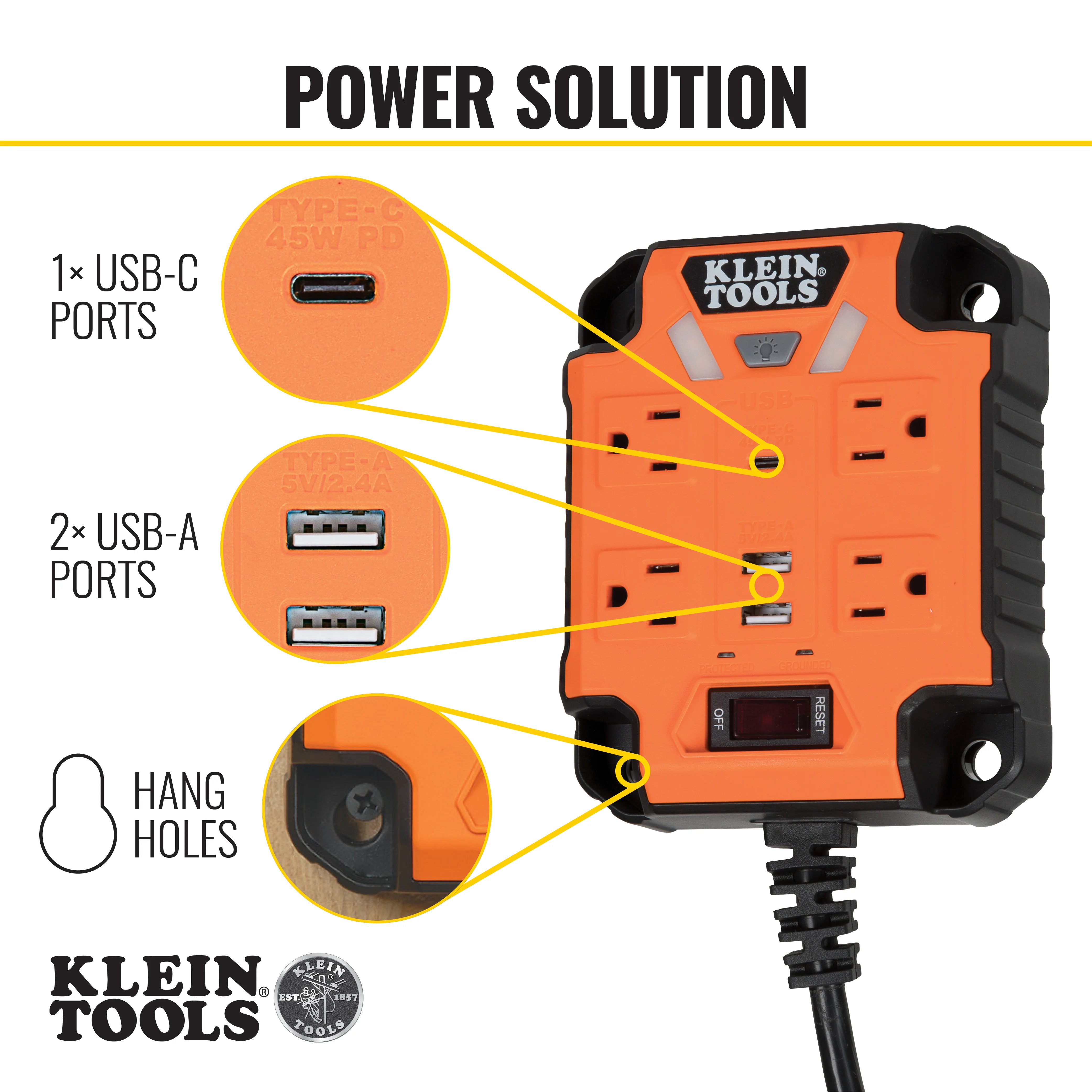 Klein Tools 29601, PowerBox 1, Magnetic Mounted Power Strip with Integrated LED Lights - Image 5