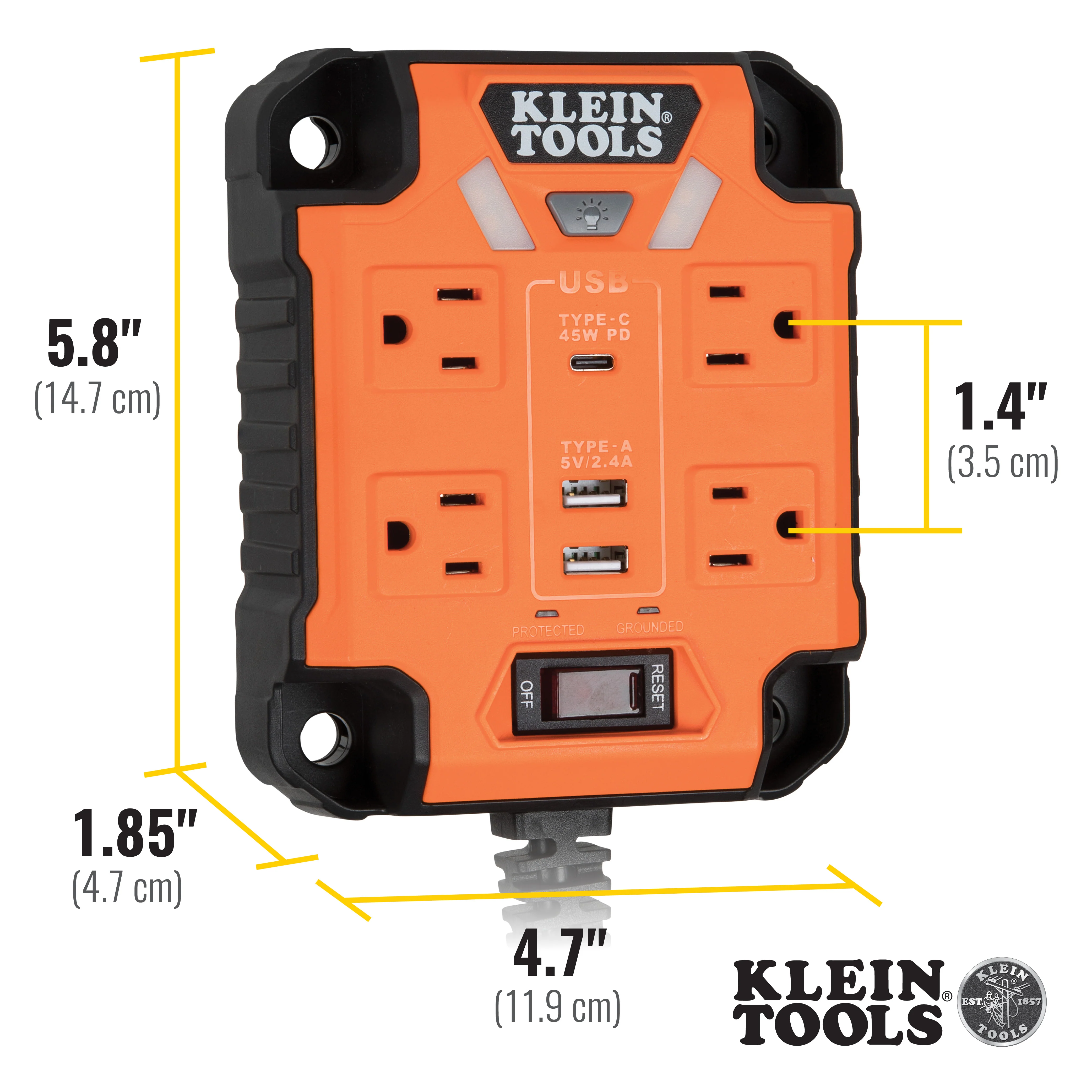 Klein Tools 29601, PowerBox 1, Magnetic Mounted Power Strip with Integrated LED Lights - Image 6