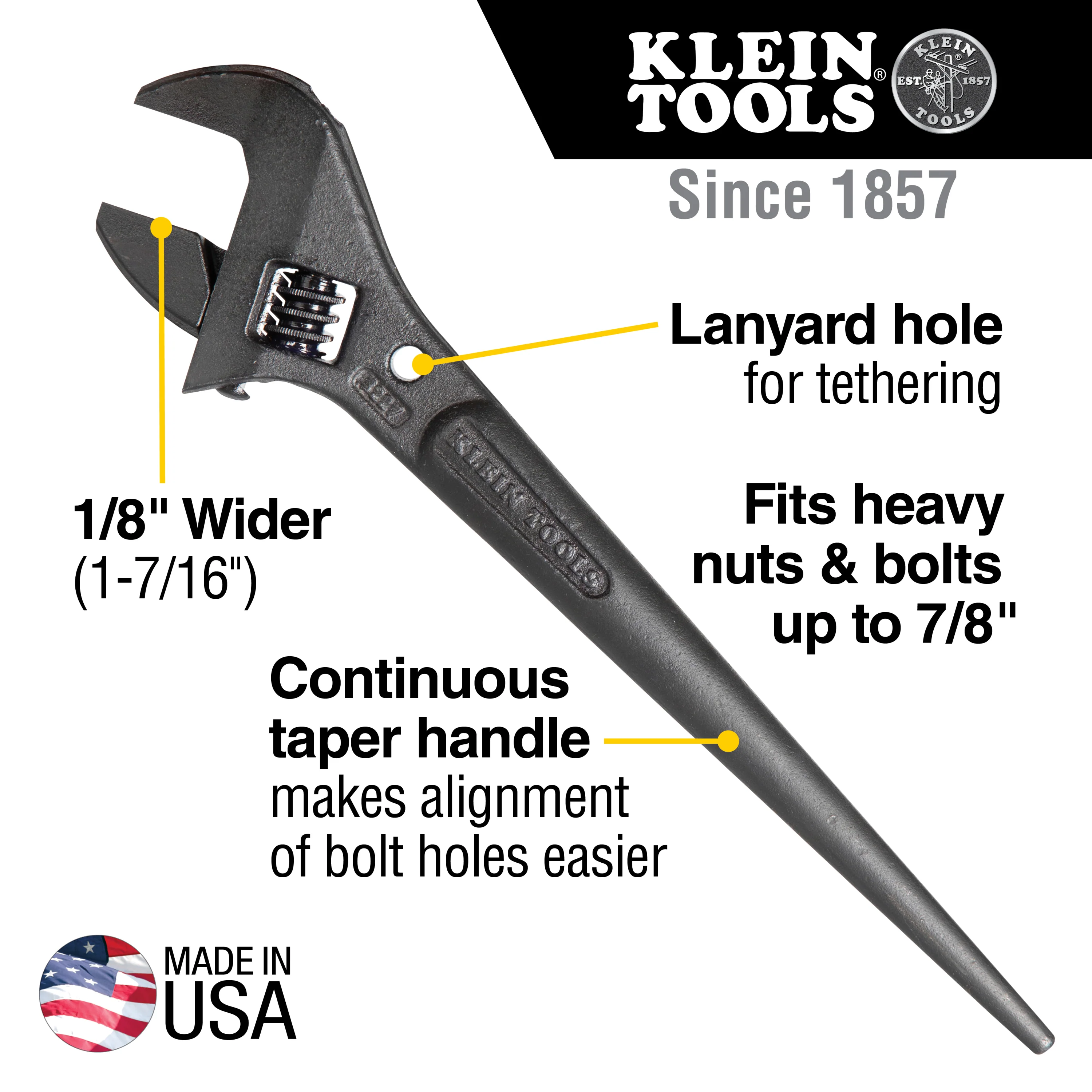 Klein Tools 3227, Adjustable Spud Wrench, 10-Inch, 1-7/16-Inch, Tether Hole - Image 2