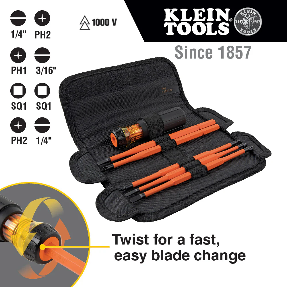 Klein Tools 32288, 8-in-1 Insulated Interchangeable Screwdriver Set - Image 2