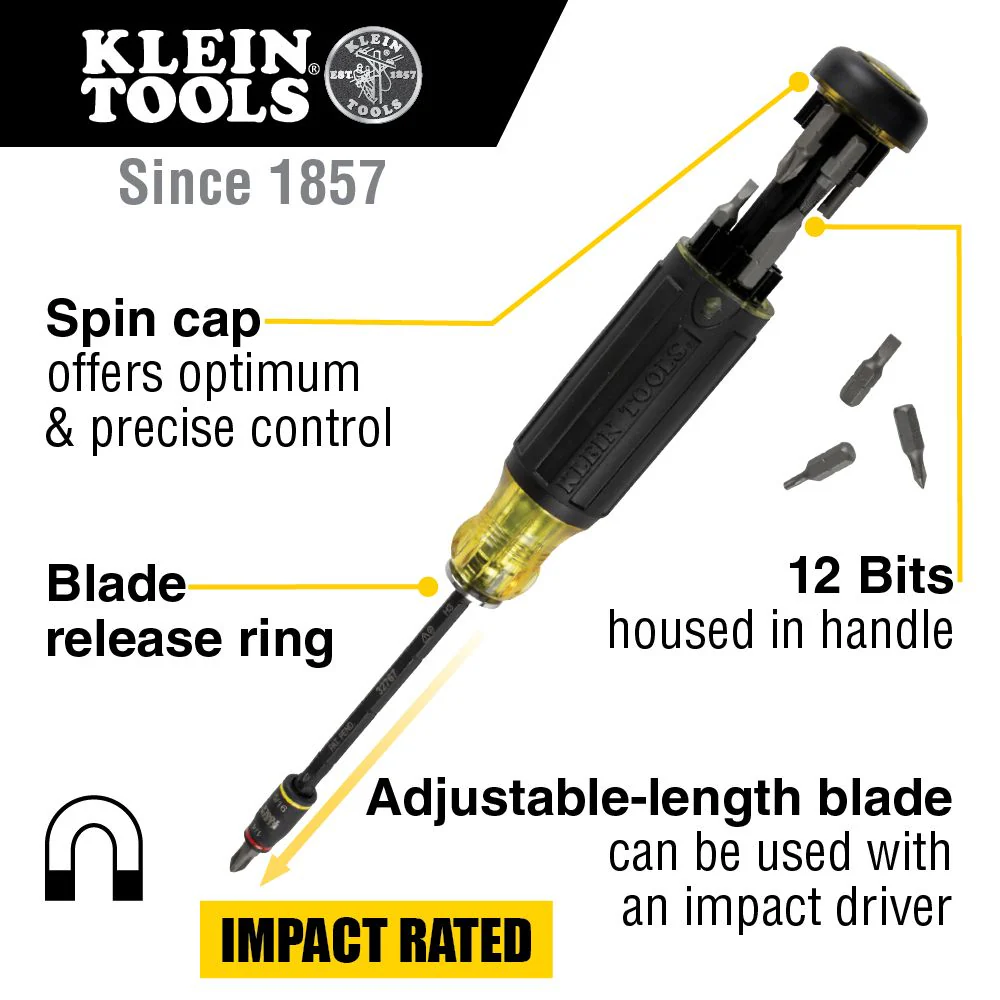 Klein Tools 32304, 14-in-1 HVAC Adjustable-Length Impact Screwdriver with Flip Socket - Image 8