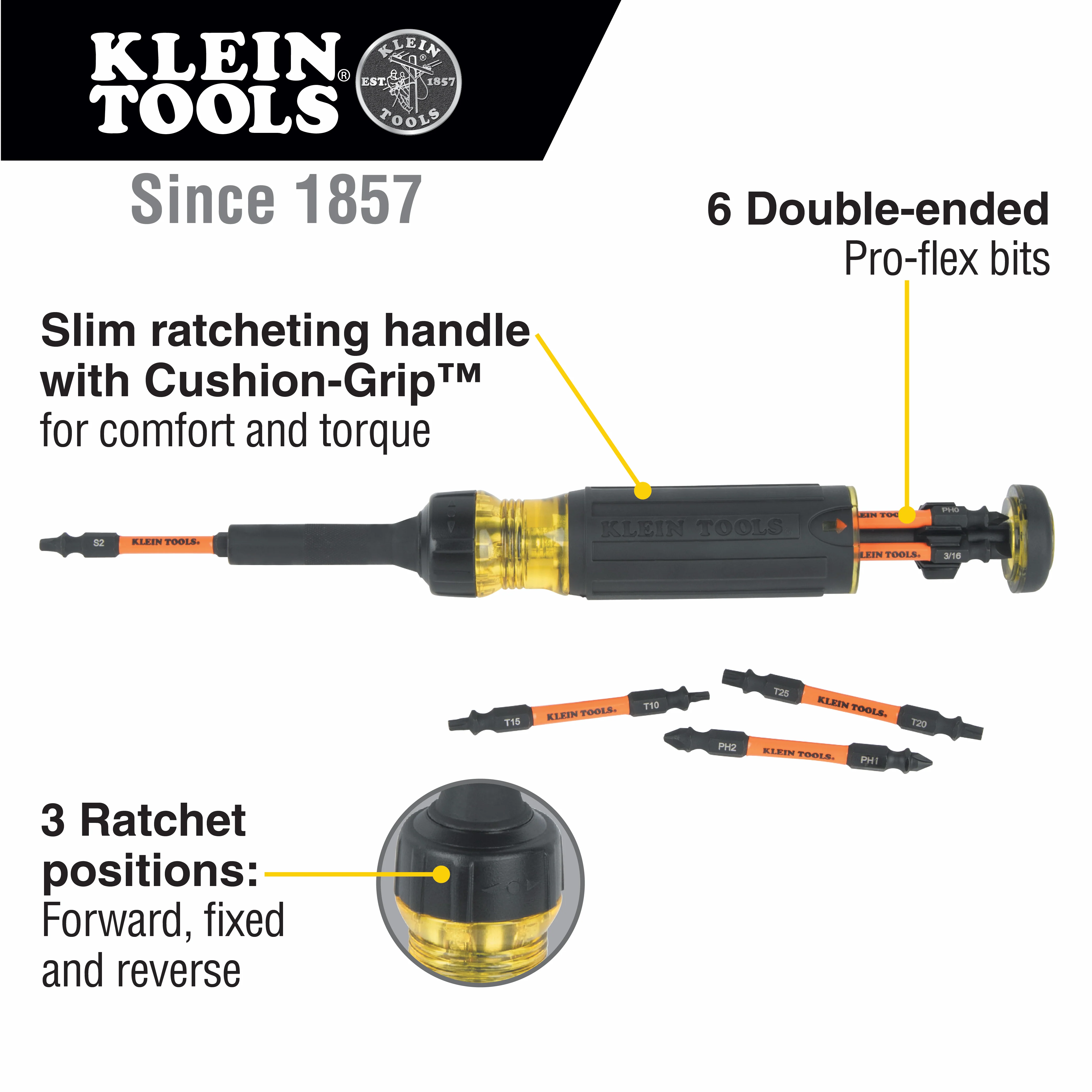 Klein Tools 32313HD, 13-in-1 Ratcheting Impact Rated Screwdriver - Image 2